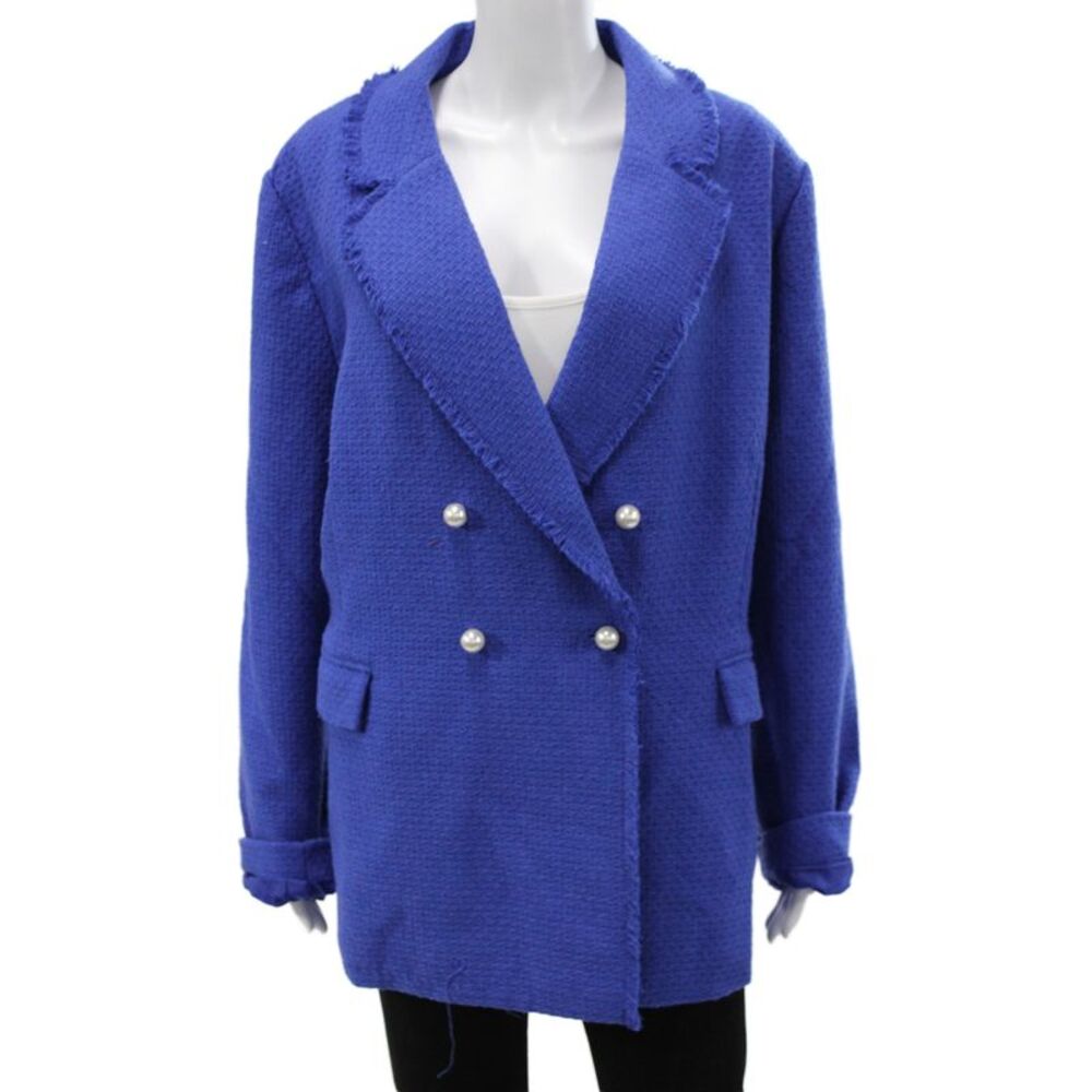 Estelle Womens Blue Collared Solid Long Sleeve Blazer Size 2X